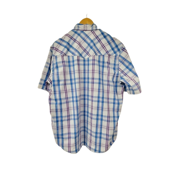 🌿Wrangler 20X Competition Mens Lavender/Blue/White Plaid Pearl Snap Shirt - Picture 8 of 9
